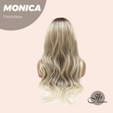 JBEXTENSION 26 Inches Curly Ash Blonde with Dark Root Pre-Cut Frontlace Glueless Wig MONICA