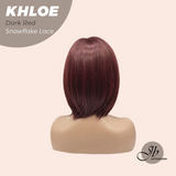 JBEXTENSION 12 Inches Bob Cut Dark Red Pre-Cut Snowflake Lace Frontlace Glueless Wig KHLOE DARK RED【PERMATEASE】【BENDY EAR TABS】- M/L