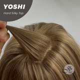 JBEXTENSION 16 Inches Scalpiana Hush Cut Light Brown 3.5X4 Hard Silky Top Natural Scalp Effect Wig With Bangs YOSHI SILKY TOP