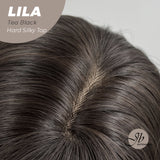 JBEXTENSION 20 Inches Scalpiana Tea Black Darkest Brown Wolf Cut 3.5X4 Hard Silky Top Natural Scalp Effect Wig With Bangs LILA TEA BLACK