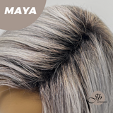 JBEXTENSION 22 Inches Grey Silver with Dark Root Women Fashion Full Machine Wig MAYA【PLUS PERMATEASE】【BENDY EAR TABS】