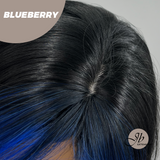 JBEXTENSION 28 Inches Long Black With Blue Highlight Wave Wig With Bangs BLUEBERRY