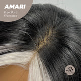 Get this look with our 18 Inches Black With White Highlight Pre-Cut Free Part Frontlae Wig AMARI