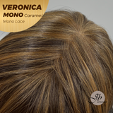 JBEXTENSION VERONICA MONO Monofilament Handmade Wig 6X5 Full Monofilament Hand Tied Top Wig 12 Inches Caramel Wave Mono Lace Wig With Anti-slip Silicone Strips Glueless Wig VERONICA MONO CARAMEL【BENDY EAR TABS】