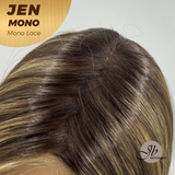 HOT OF SEASON -JBEXTENSION JEN MONO Monofilament Handmade Wig 6X5 Full Monofilament Hand Tied Top Wig 18 Inches Hazelnut Blonde Highlight Mono Lace Wig With Anti-slip Silicone Strips Glueless Wig JEN MONO【BENDY EAR TABS】