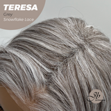 JBEXTENSION 18 Inches Grey Pre-Cut Snowflake Lace Frontlace Glueless Wig TERESA GREY【PERMATEASE】【BENDY EAR TABS】