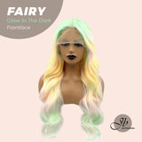 JBextension GLOW IN THE DARK 26 Inches Curly Rainbow Color Frontlace Glueless Wig FAIRY