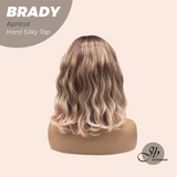 JBEXTENSION 12 Inches Scalpiana Wave Apricot 3.5X4 Hard Silky Top Natural Scalp Effect Wig with Bang BRADY APRICOT