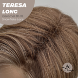 JBEXTENSION 22 Inches Long Caramel Blonde Highlight Pre-Cut Snowflake Lace Frontlace Glueless Wig TERESA LONG CARAMEL BLONDE HIGHLIGHT【PERMATEASE】【BENDY EAR TABS】