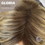 JBEXTENSION 14 Inches Curly Mix Blonde Wig with Bangs Pre-Cut T Part Snowflake Lace Frontlace Glueless Wig GLORIA MIX BLONDE
