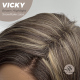 JBEXTENSION 20 Inches Dark Brown with Highlight Pre-Cut Snowflake Lace Frontlace Glueless Wig VICKY BROWN HIGHLIGHT【PERMATEASE】【BENDY EAR TABS】