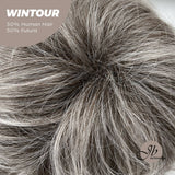 HOT OF SEASON -Pixie Cut Silver Half Real Human Hair Half Futura Fiber Fashion Women Wig WINTOUR