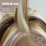 JBEXTENSION 14 Inches Bob Cut Mix Color With Blonde Brown Highlight Free Part Pre-Cut Frontlace Glueless Wig GIULIA BOB CAPPUCCINO (FREE PARTING)