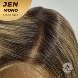 HOT OF SEASON -JBEXTENSION JEN MONO Monofilament Handmade Wig 6X5 Full Monofilament Hand Tied Top Wig 18 Inches Hazelnut Blonde Highlight Mono Lace Wig With Anti-slip Silicone Strips Glueless Wig JEN MONO【BENDY EAR TABS】