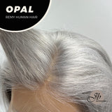 JBEXTENSION GEMSTONE COLLECTION 12 Inches Real Human Hair Light Grey Bob Cut Free Parting Wig OPAL