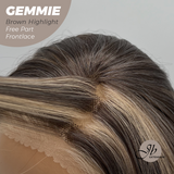 JBEXTENSION 20 Inches Brown Highlight Pre-Cut Free Part Frontlace Glueless Wig GEMMIE BROWN HIGHLIGHT
