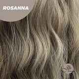 JBEXTENSION Peluca rubia gris mezclada de ondas corporales de 28 pulgadas de largo con flequillo ROSANNA