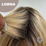 JBEXTENSION 18 Inches Blonde Curly Women Fashion Full Machine Wig With Bangs LORNA【PLUS PERMATEASE】【BENDY EAR TABS】
