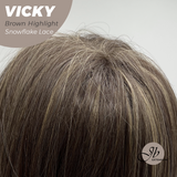 JBEXTENSION 20 Inches Dark Brown with Highlight Pre-Cut Snowflake Lace Frontlace Glueless Wig VICKY BROWN HIGHLIGHT【PERMATEASE】【BENDY EAR TABS】- M/L