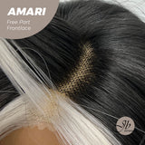 JBEXTENSION 18 Inches Black With White Highlight Pre-Cut Free Part Frontlae Glueless Wig AMARI