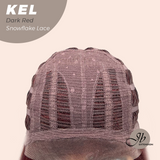 JBEXTENSION 22 Inches Dark Red Pre-Cut Snowflake Lace Frontlace Glueless Wig KEL DARK RED【PERMATEASE】【BENDY EAR TABS】- M/L