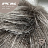 HOT OF SEASON -Pixie Cut Silver Half Real Human Hair Half Futura Fiber Fashion Women Wig WINTOUR