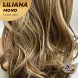 JBEXTENSION LILIANA MONO Full Monofilament Handmade Full Lace Full Hand Tied Wig 18 Inches Honey Blonde Mono Lace Handmade Futura Fiber Wig Glueless Wig LILIANA MONO【BENDY EAR TABS】