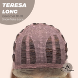 JBEXTENSION 22 Inches Long Caramel Blonde Highlight Pre-Cut Snowflake Lace Frontlace Glueless Wig TERESA LONG CARAMEL BLONDE HIGHLIGHT【PERMATEASE】【BENDY EAR TABS】