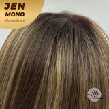 HOT OF SEASON -JBEXTENSION JEN MONO Monofilament Handmade Wig 6X5 Full Monofilament Hand Tied Top Wig 18 Inches Hazelnut Blonde Highlight Mono Lace Wig With Anti-slip Silicone Strips Glueless Wig JEN MONO【BENDY EAR TABS】
