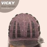 JBEXTENSION 20 Inches Dark Brown with Highlight Pre-Cut Snowflake Lace Frontlace Glueless Wig VICKY BROWN HIGHLIGHT【PERMATEASE】【BENDY EAR TABS】- M/L