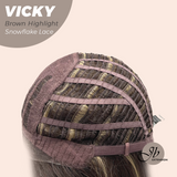 JBEXTENSION 20 Inches Dark Brown with Highlight Pre-Cut Snowflake Lace Frontlace Glueless Wig VICKY BROWN HIGHLIGHT【PERMATEASE】【BENDY EAR TABS】- M/L