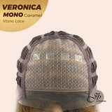 JBEXTENSION VERONICA MONO Monofilament Handmade Wig 6X5 Full Monofilament Hand Tied Top Wig 12 Inches Caramel Wave Mono Lace Wig With Anti-slip Silicone Strips Glueless Wig VERONICA MONO CARAMEL【BENDY EAR TABS】