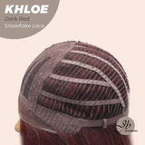 JBEXTENSION 12 Inches Bob Cut Dark Red Pre-Cut Snowflake Lace Frontlace Glueless Wig KHLOE DARK RED【PERMATEASE】【BENDY EAR TABS】- M/L