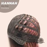JBEXTENSION 20 Inches Mix Pink Pre-Cut Frontlace Glueless Wig with Bangs HANNAH MIX PINK