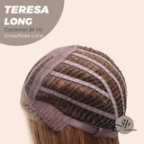 JBEXTENSION 22 Inches Long Caramel Blonde Highlight Pre-Cut Snowflake Lace Frontlace Glueless Wig TERESA LONG CARAMEL BLONDE HIGHLIGHT【PERMATEASE】【BENDY EAR TABS】