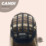 JBEXTENSION 20 Inches Brown Highlight Pre-Cut Side Part Frontlace Glueless Wig CANDI BROWN HIGHLIGHT