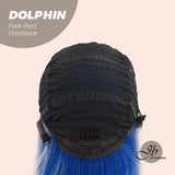 JBEXTENSION 12 Inches Bob Cut Blue With White Highlight Free Part Pre-Cut Frontlace Glueless Wig DOLPHIN