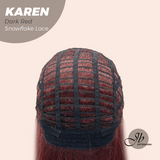 JBEXTENSION 18 Inches Dark Red Pre-Cut T Part Snowflake Lace Frontlace Glueless Wig KAREN DARK RED【BENDY EAR TABS】