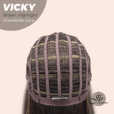 JBEXTENSION 20 Inches Dark Brown with Highlight Pre-Cut Snowflake Lace Frontlace Glueless Wig VICKY BROWN HIGHLIGHT【PERMATEASE】【BENDY EAR TABS】- M/L