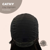 JBEXTENSION 12 Inches Bob Cut Nature Black With Grey Highlight Side Part Frontlace Glueless Wig CATHY GREY HIGHLIGHT