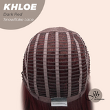 JBEXTENSION 12 Inches Bob Cut Dark Red Pre-Cut Snowflake Lace Frontlace Glueless Wig KHLOE DARK RED【PERMATEASE】【BENDY EAR TABS】- M/L