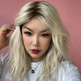 JBEXTENSION 18 Inches Wave White Blonde Women Fashion Full Machine Wig SHELIA【PLUS PERMATEASE】【BENDY EAR TABS】