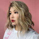 JBEXTENSION 14 Inches Wave Ash Caramel Blonde Women Fashion Full Machine Wig STINA【PLUS PERMATEASE】【BENDY EAR TABS】