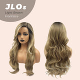 JBEXTENSION 26 Inches Mix Light Brown With Blonde Highlight Side Part Pre-Cut Frontlace Wig JLOS LIGHT BROWN