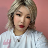 JBEXTENSION 14 Inches Ash Blonde White Wig Women Fashion Full Machine Wig YUKY【PLUS PERMATEASE】【BENDY EAR TABS】