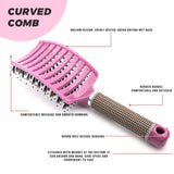 JBextension Curved Boar Bristle Hair Brush Professional Detangling Hairbrush Head Massage Comb Hairdressing Styling Comb