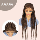 JBEXTENSION pelucas trenzadas con encaje Frontal completo de 36 pulgadas para mujer peluca con trenzas en caja con pelo de bebé Frontal de encaje sintético AMARA