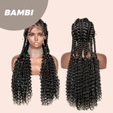 JBEXTENSION 35" Hand-Braided Synthetic Lace Front Box Braided Wigs with Baby Hair for Women  Dutch Braids Black Lace Frontal Wigs for Women BAMBI