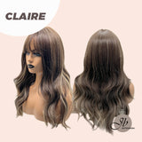 JBEXTENSION 22 Inches Brown With Highlight Women Wig With Bangs CLAIRE