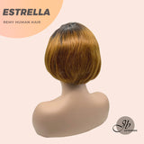 JB EXTENSION Cabello humano real con encaje frontal y corte Pixie de 6 pulgadas en color amarillo mostaza con raíces oscuras ESTRELLA